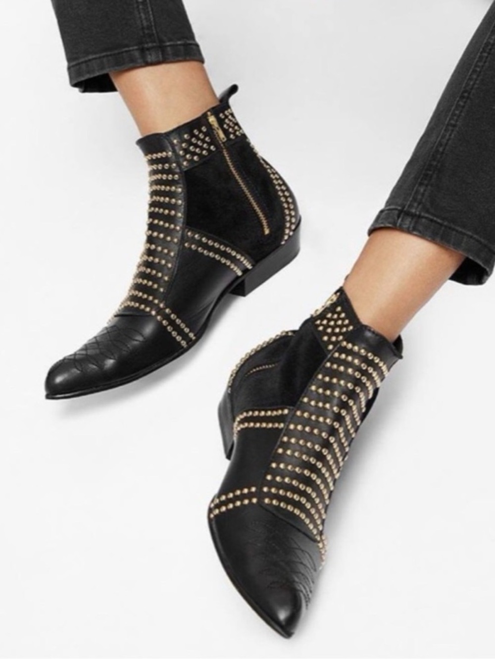 Anine Bing Charlie Gold Studded Black Ankle Boots Sz 6